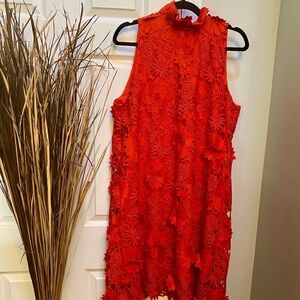 TUCKERNUCK Guipure Lace Red Blythe Sleeveless Lace Dress - XL